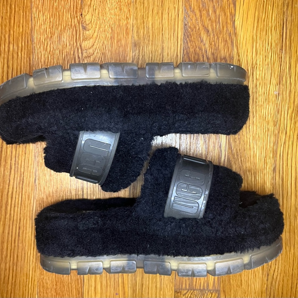 Ugg Womens Fluffita Wool Slip On Slide Slippers